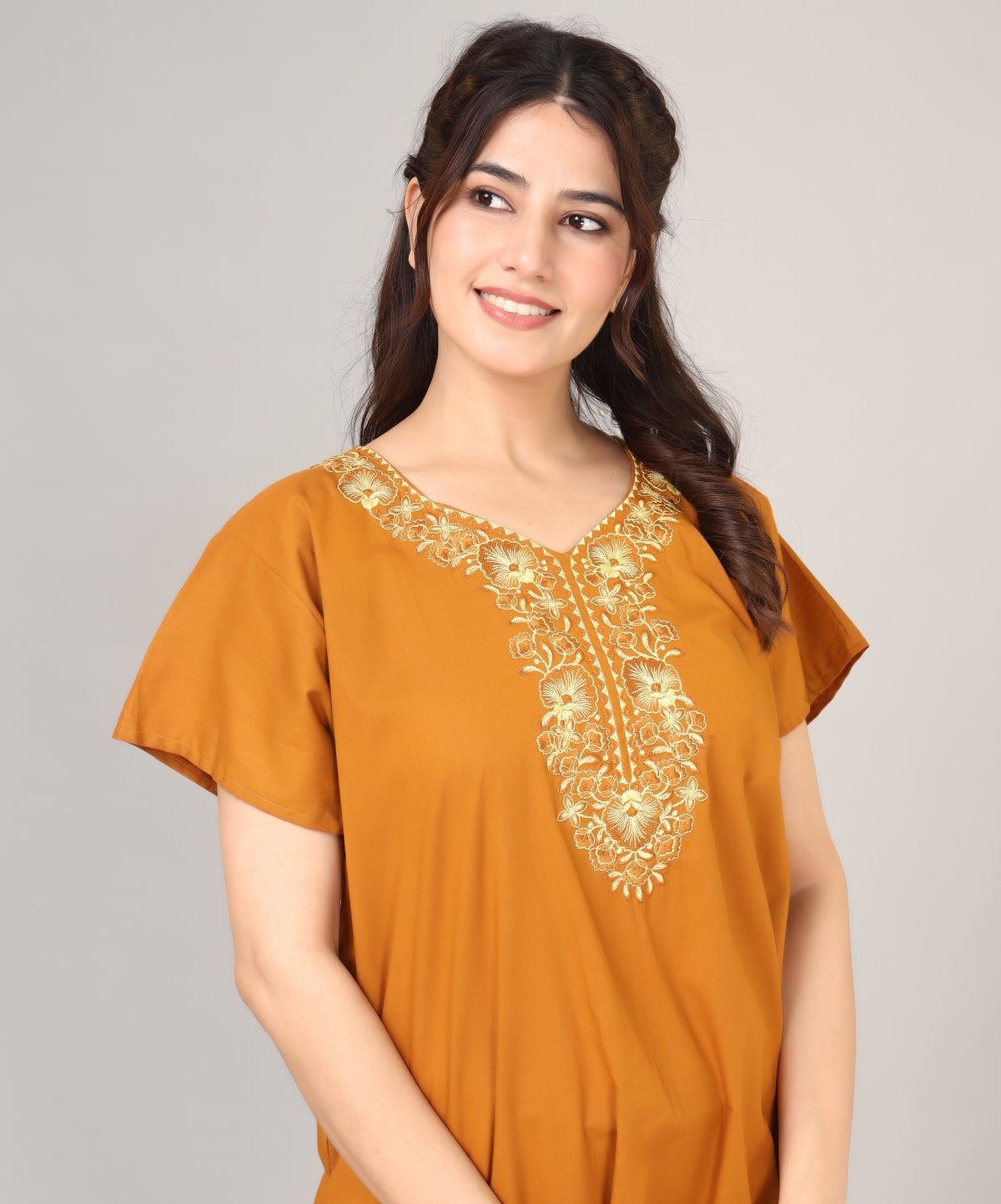 Embroidery Plain cotton nighty | Free size