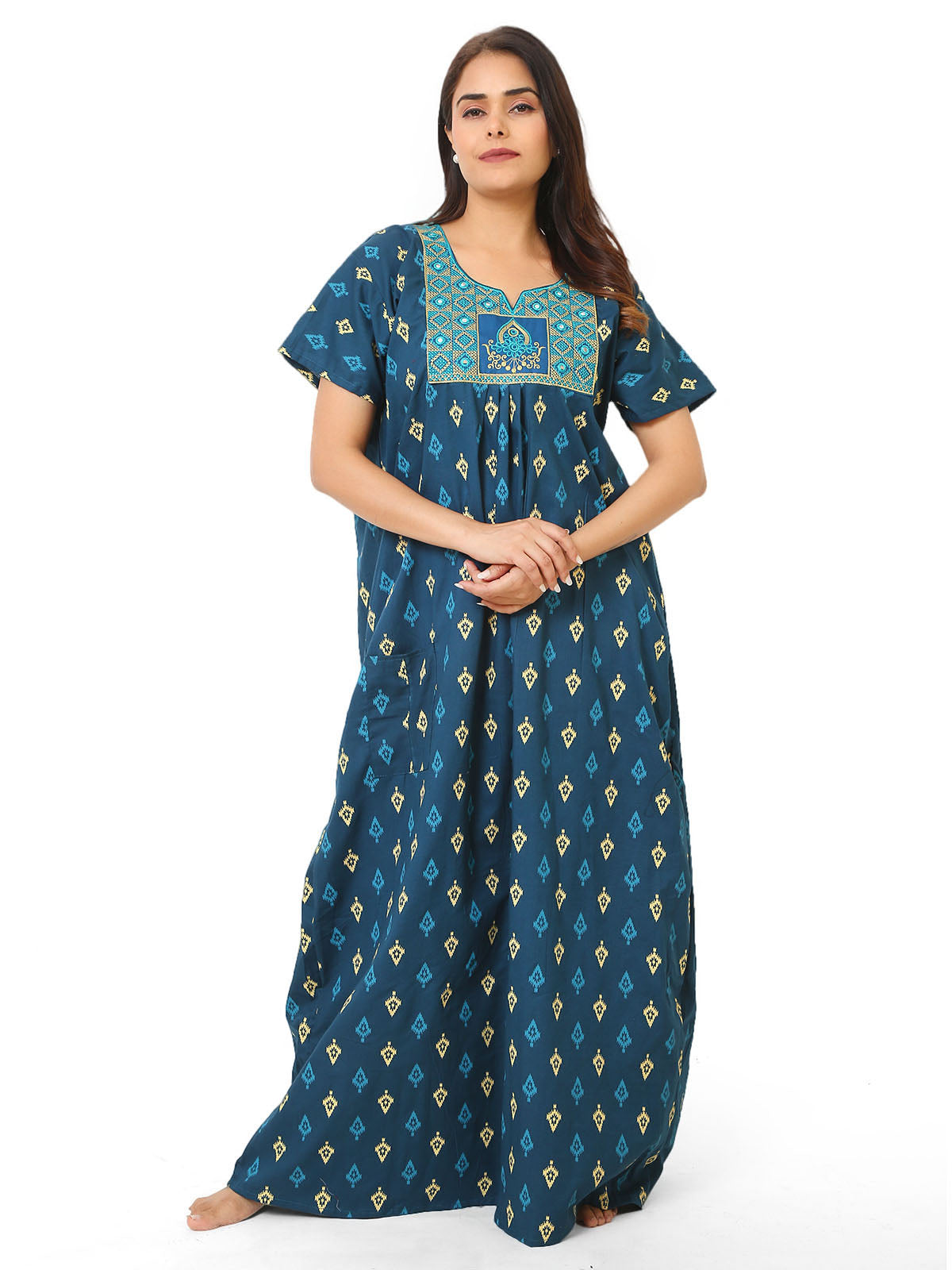 Neck embroidery Cotton Nighty for Women – Free Size