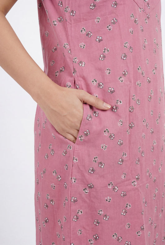 Floral Printed Pink Cotton Feeding nighty for women | Free size