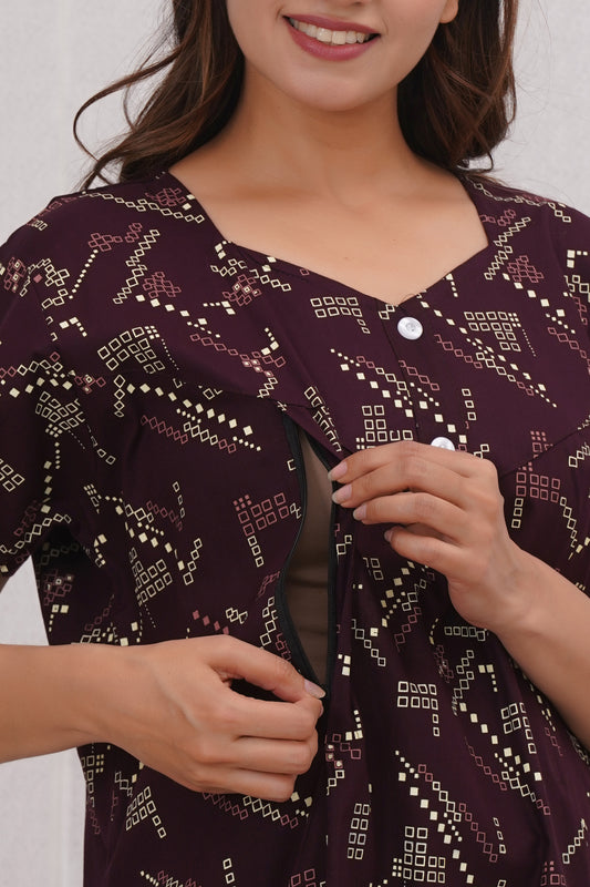 Rajwadi Printed Cotton Feeding Nighty