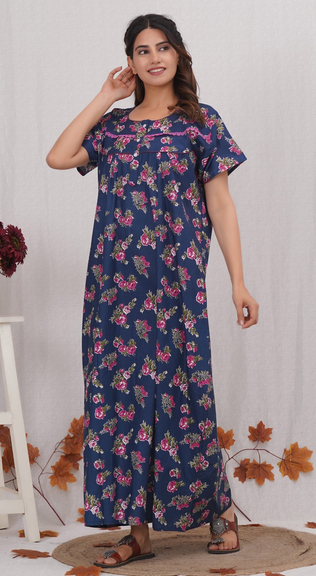 Women's Floral Printed Cotton nighty | Free size