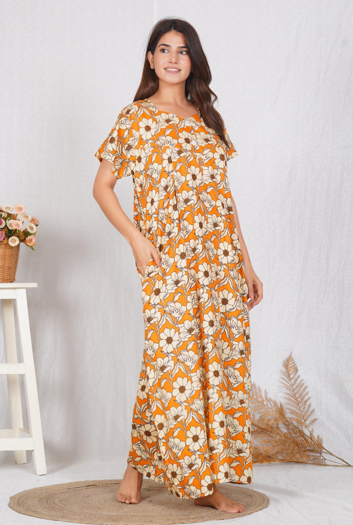 Procian Floral printed Cotton Feeding Nighty – Free Size
