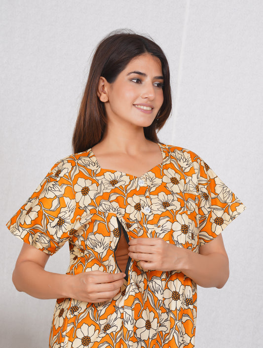 Procian Floral printed Cotton Feeding Nighty – Free Size