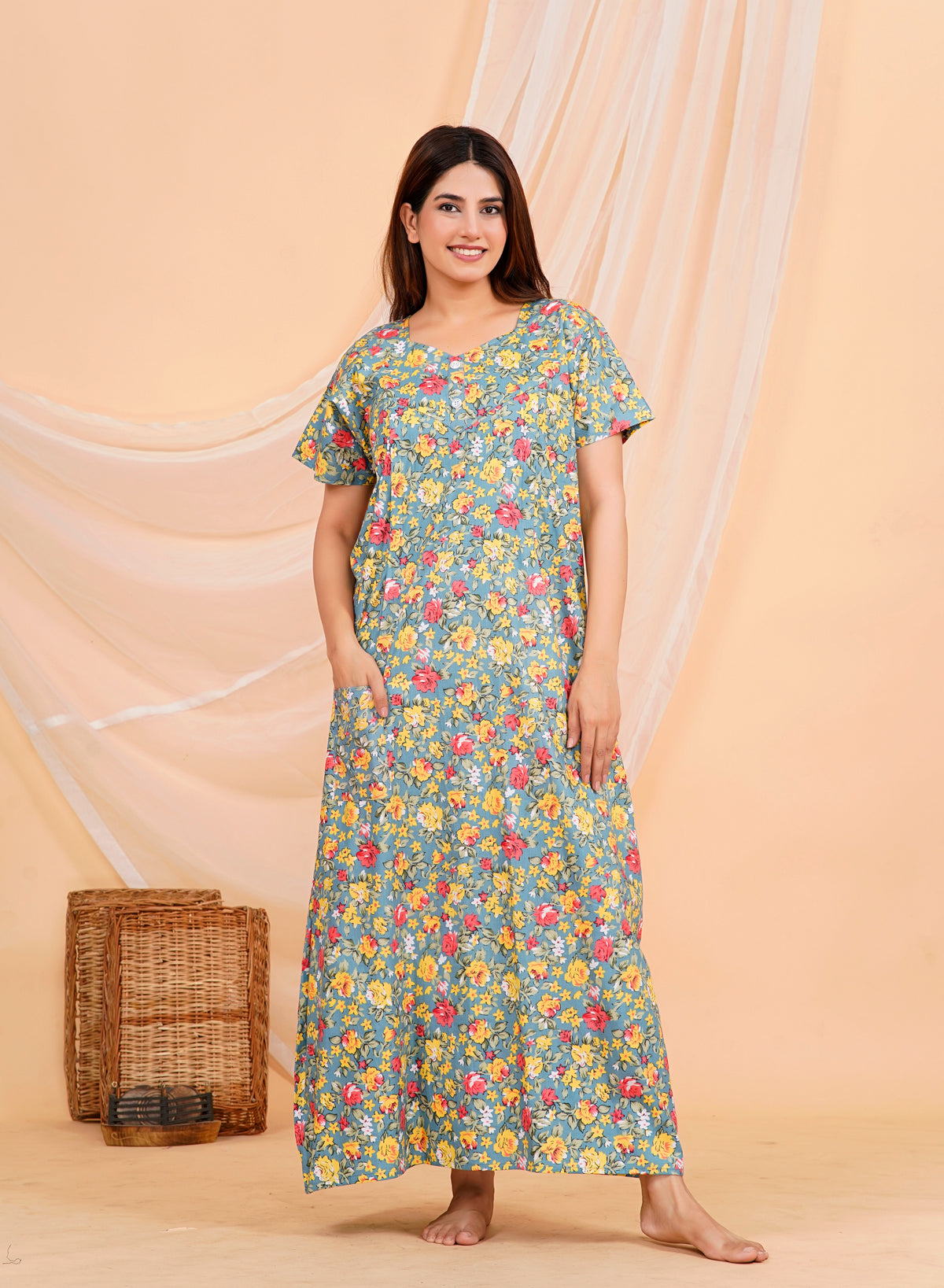 Procian Printed Cotton Feeding Nighty – Free Size