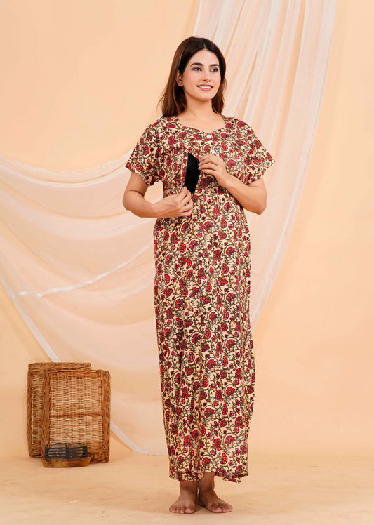 Vardhana Women's Cotton Feeding Nighty | Soft & Comfortable for daily wear