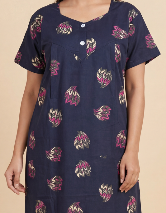Discharge Printed Cotton Feeding nighty for women | Free size