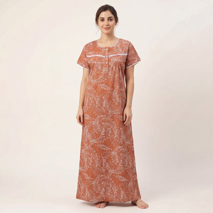 Elegant Floral Printed Cotton nightdress | Free size