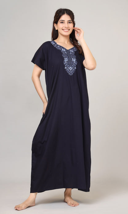Embroidery Plain cotton nighty | Free size