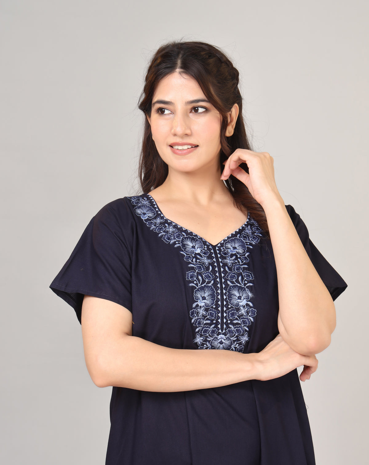Embroidery Plain cotton nighty | Free size