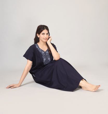 Embroidery Plain cotton nighty | Free size