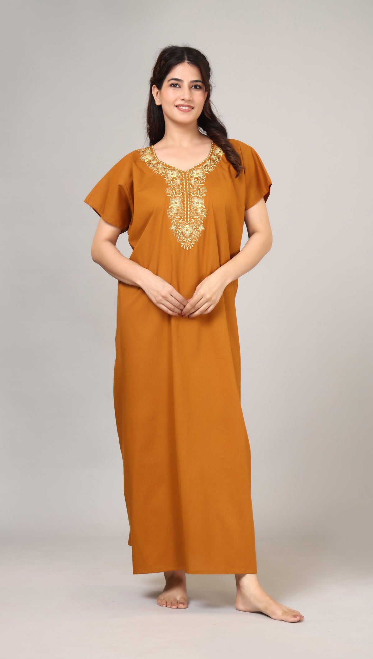 Embroidery Plain cotton nighty | Free size