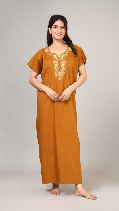 Embroidery Plain cotton nighty | Free size