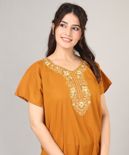 Embroidery Plain cotton nighty | Free size