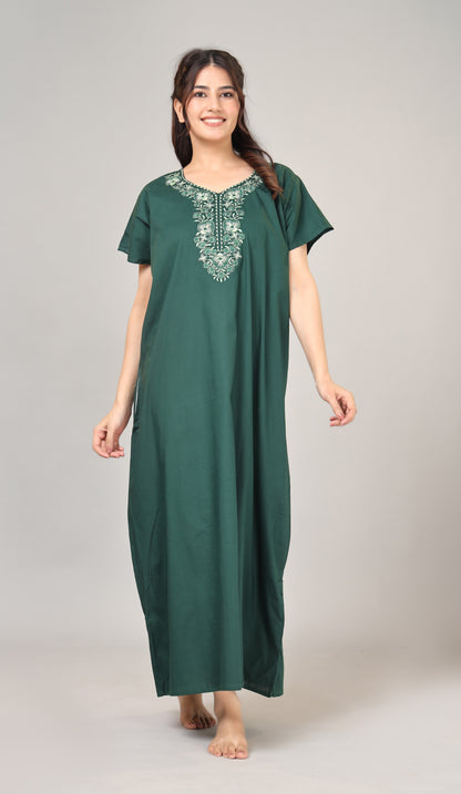 Embroidery Plain cotton nighty | Free size