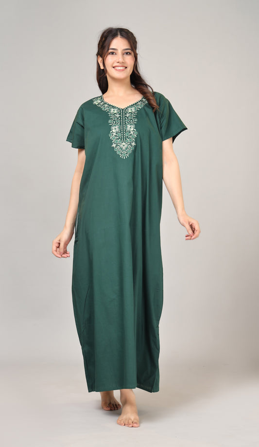 Embroidery Plain cotton nighty | Free size