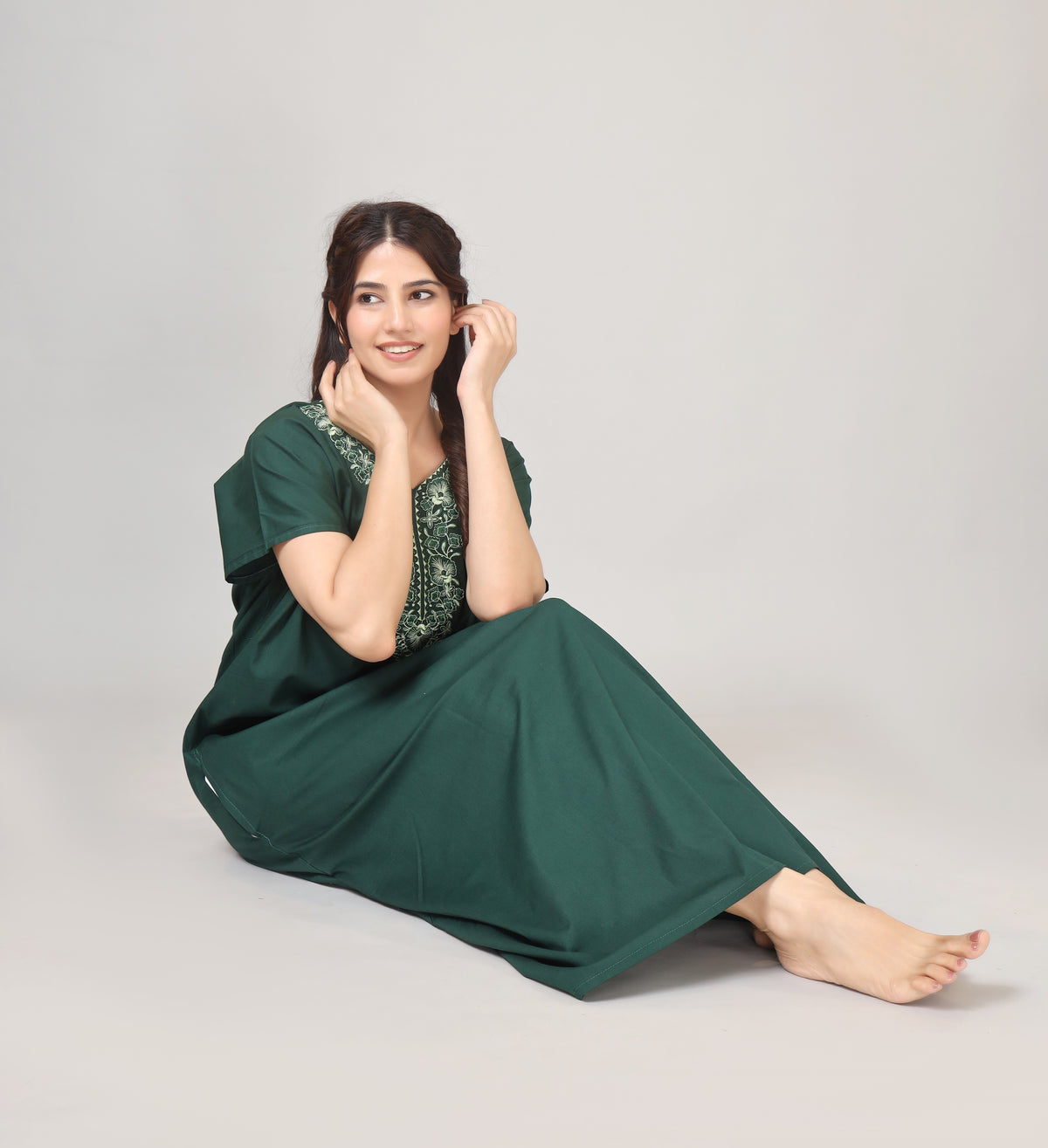 Embroidery Plain cotton nighty | Free size