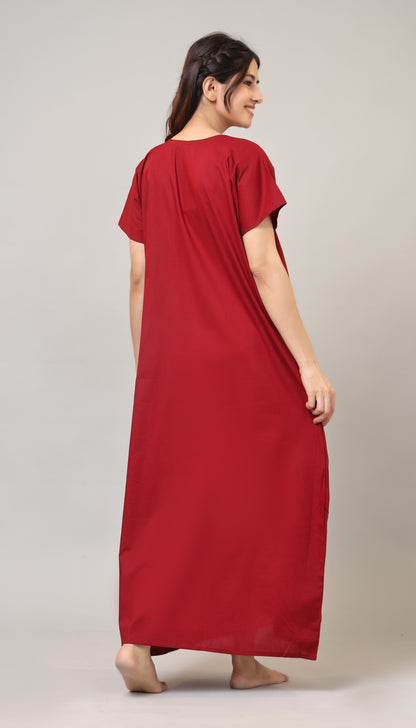 Embroidery Plain cotton nighty | Free size