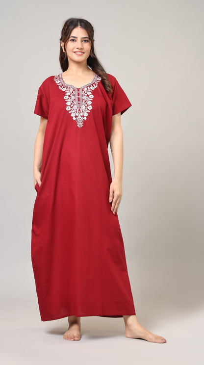 Embroidery Plain cotton nighty | Free size