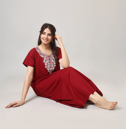 Embroidery Plain cotton nighty | Free size