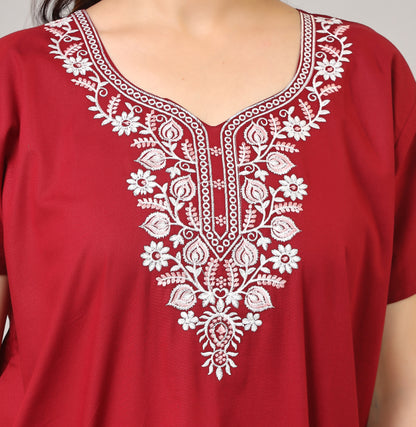Embroidery Plain cotton nighty | Free size