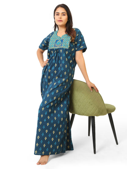 Neck embroidery Cotton Nighty for Women – Free Size