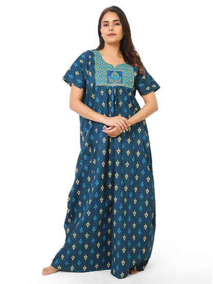 Neck embroidery Cotton Nighty for Women – Free Size