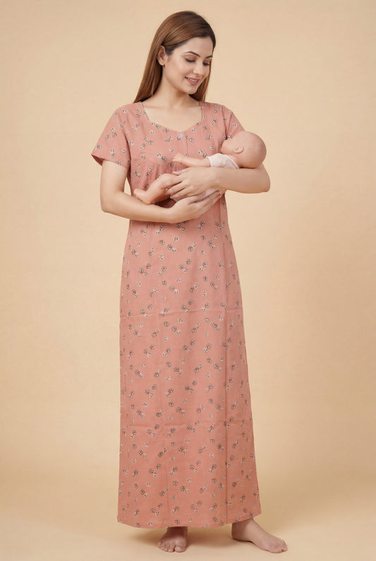 Floral Printed Cotton Feeding nighty for women | Free size