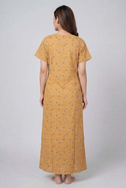 Floral Printed Mustard Cotton Feeding nighty for women | Free size