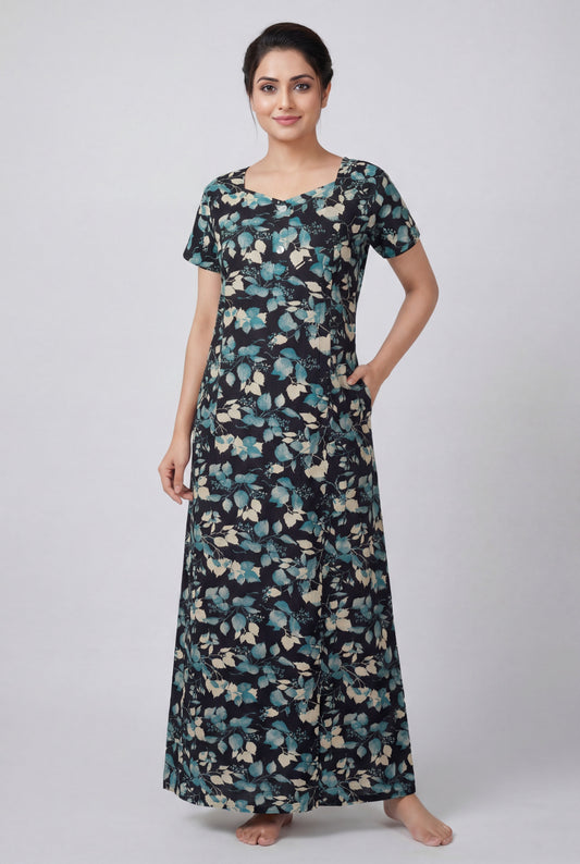 Floral Printed Cotton Feeding nighty for women | Free size