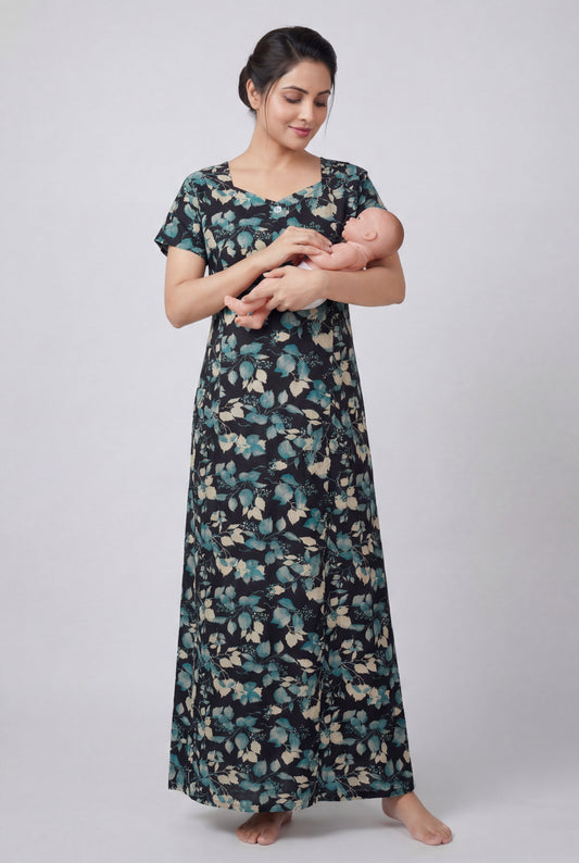 Floral Printed Cotton Feeding nighty for women | Free size