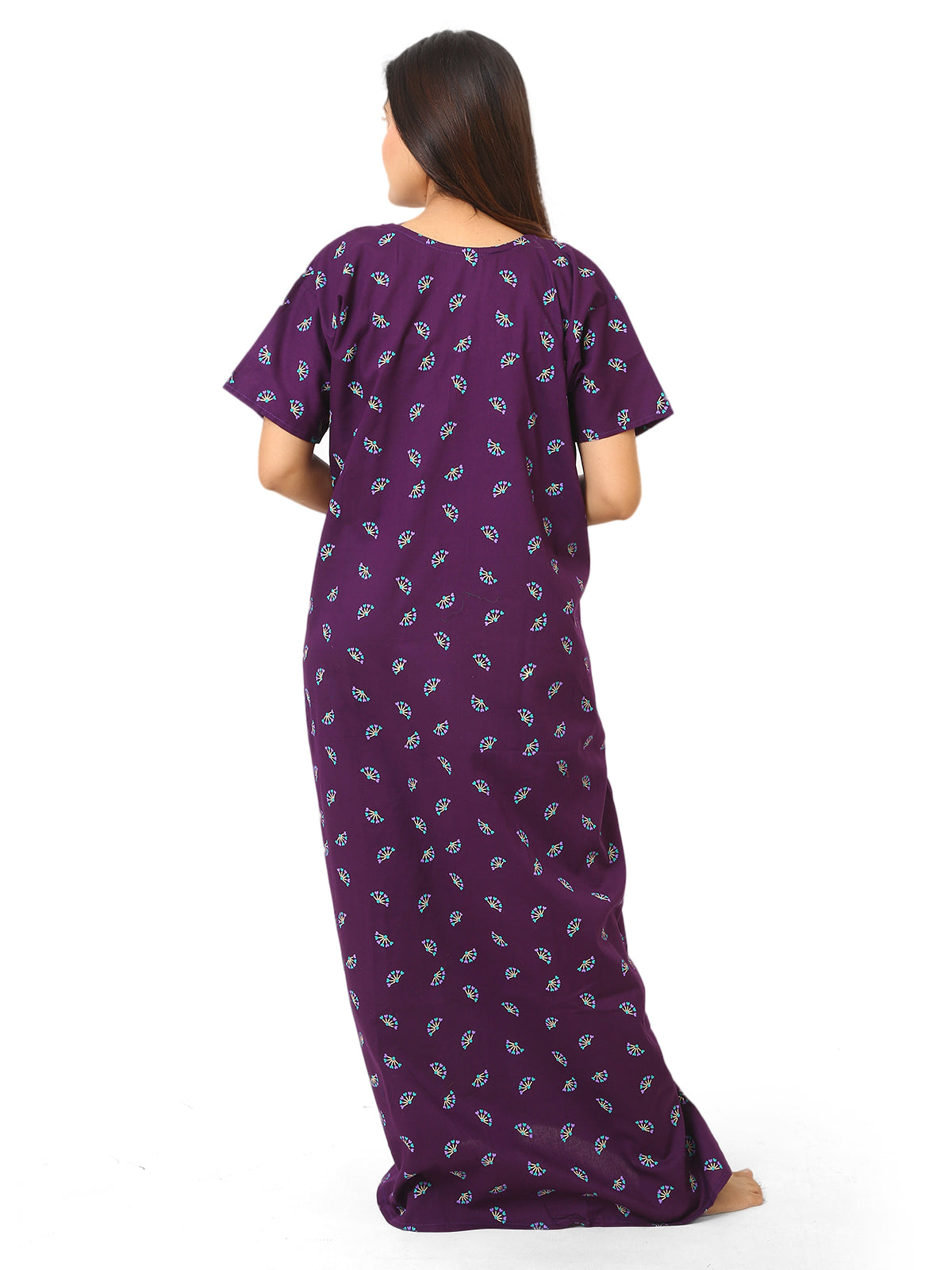 Neck embroidery Purple Cotton Nighty for Women – Free Size