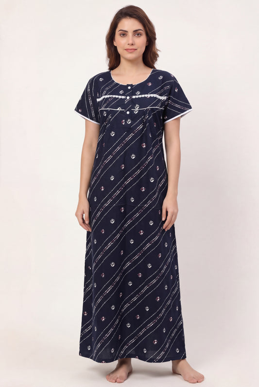 Women Stylish Lace patterned Cotton Nighty | Free Size