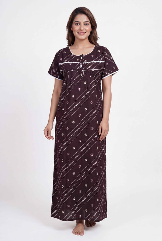 Coffee Colour Cotton Printed Women nighty | Free Size