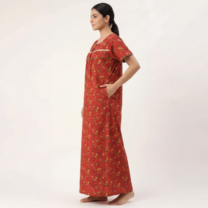Floral Discharge printed Cotton nighty | Free size