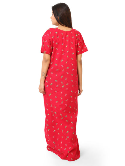 Neck embroidery Red Cotton Nighty for Women – Free Size