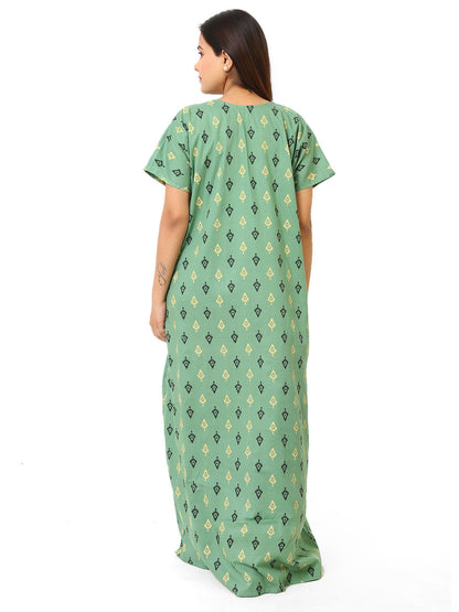Neck embroidery light green Cotton Nighty for Women – Free Size