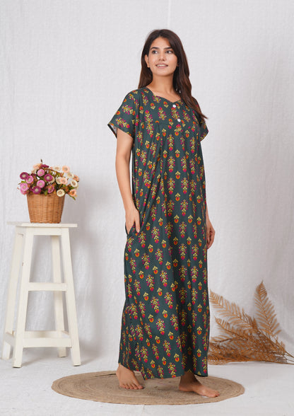 Women Cotton printed feeding nighty | Free Size
