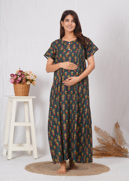 Women Cotton printed feeding nighty | Free Size