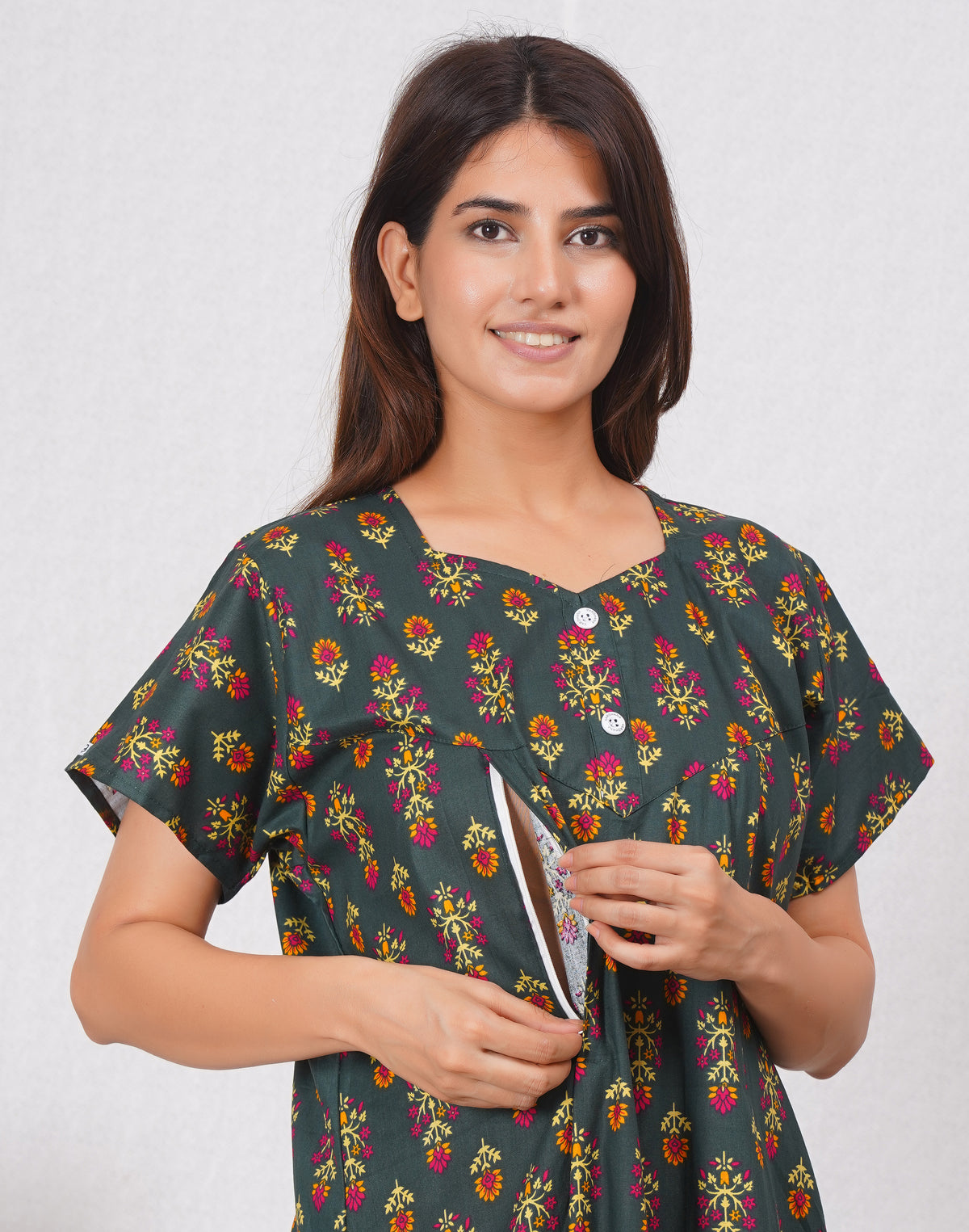 Women Cotton printed feeding nighty | Free Size
