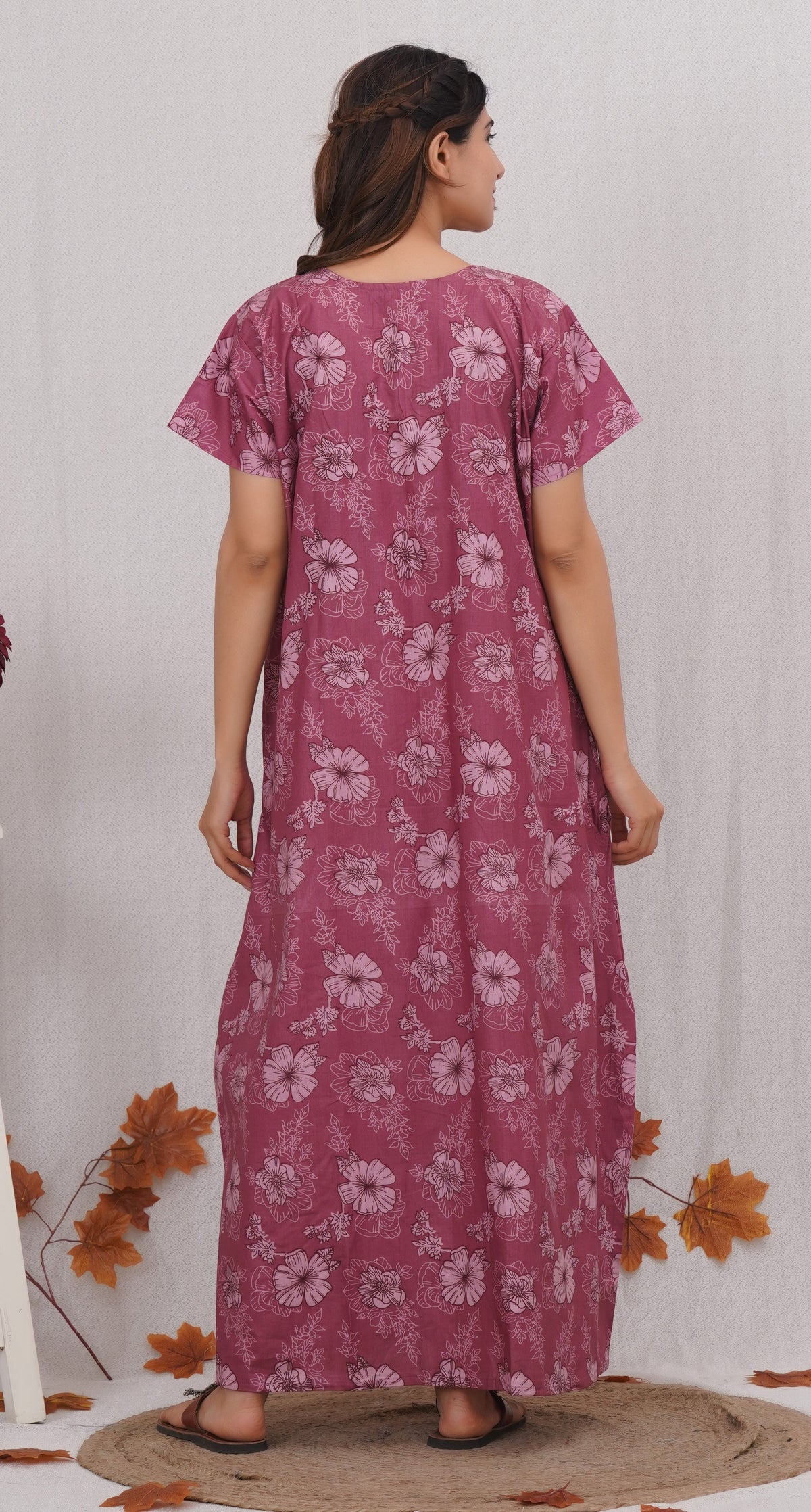 Fancy lace patterned Cotton nighty | Free size