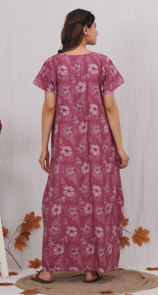 Fancy lace patterned Cotton nighty | Free size