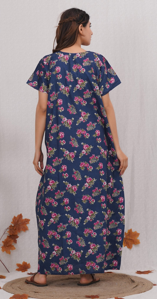 Women's Floral Printed Cotton nighty | Free size