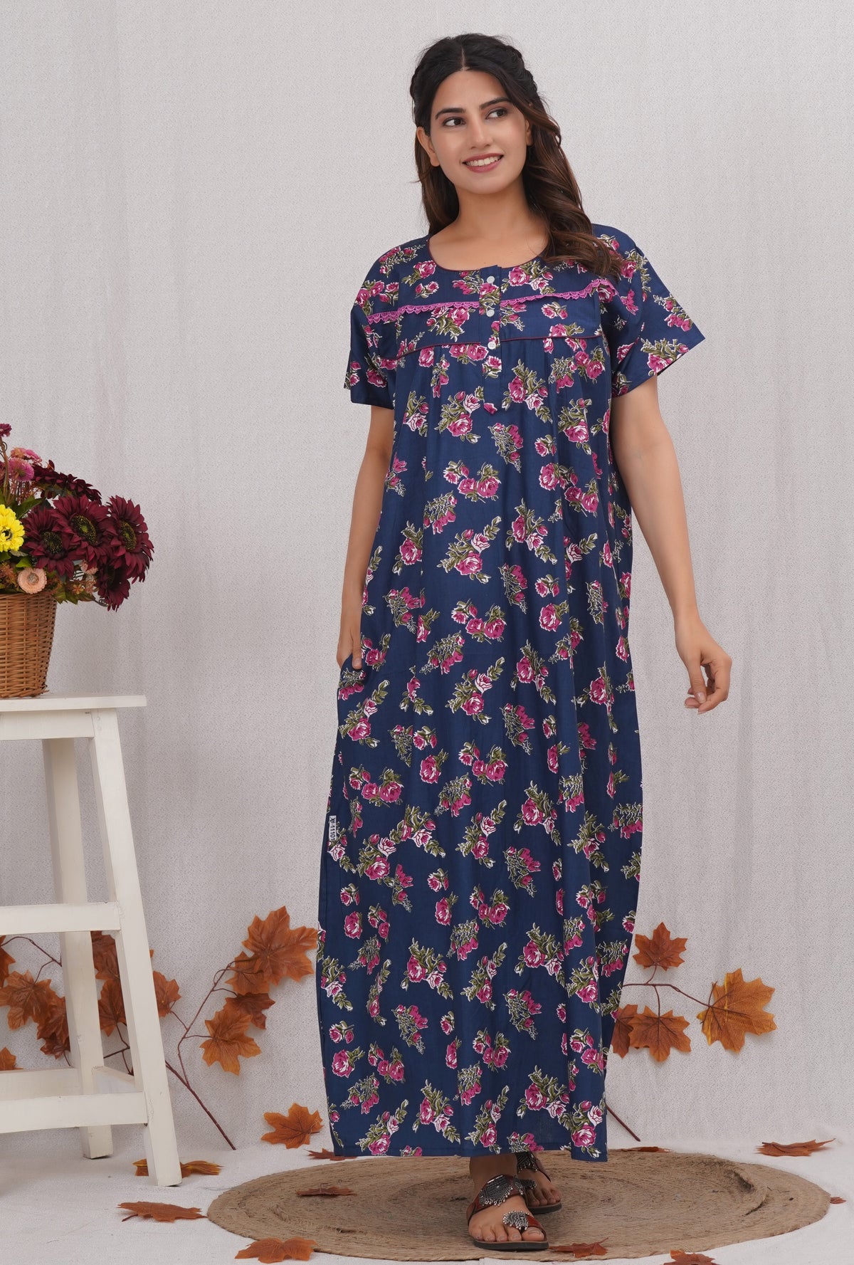 Women's Floral Printed Cotton nighty | Free size