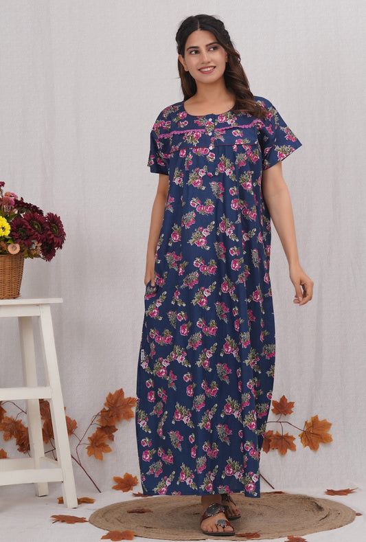 Women's Floral Printed Cotton nighty | Free size