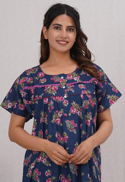 Women's Floral Printed Cotton nighty | Free size