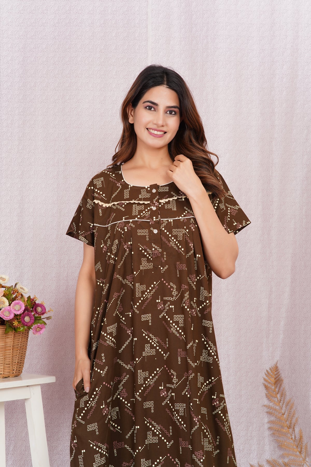 Vardhana Soft cotton Lace patterned nighty | Free size