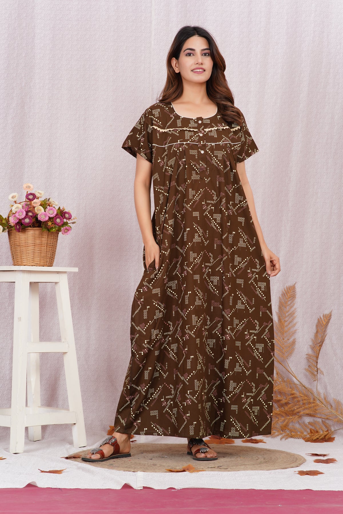 Vardhana Soft cotton Lace patterned nighty | Free size