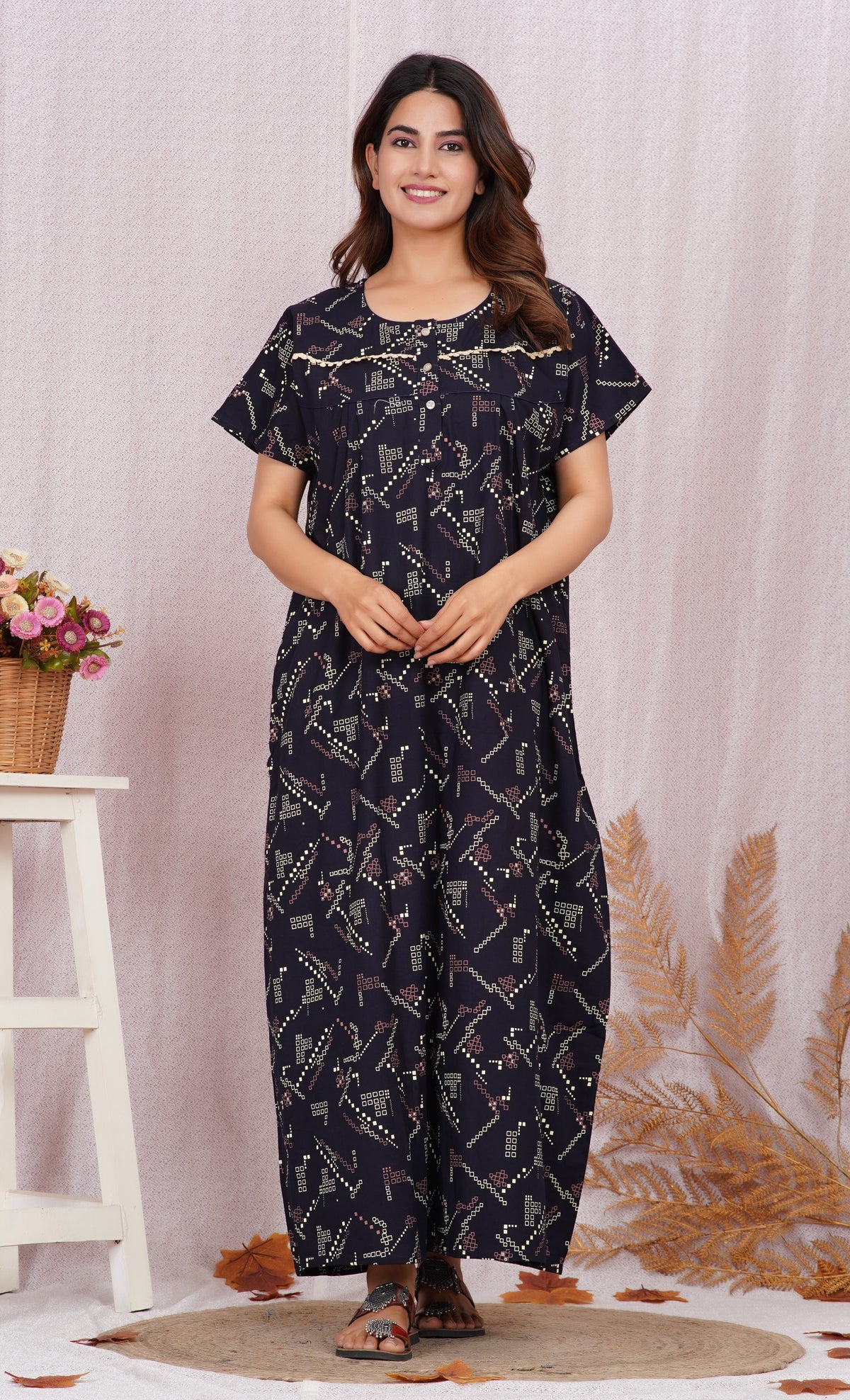 Stylish Floral Printed Cotton nightdress | Free size