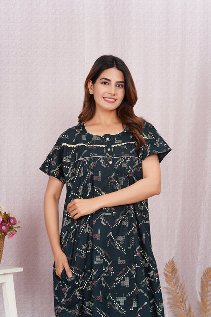 Vardhana Women's Cotton Lace Pattern Nighty | Soft & Comfortable Nightwear