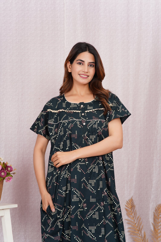 Vardhana Women's Cotton Lace Pattern Nighty | Soft & Comfortable Nightwear